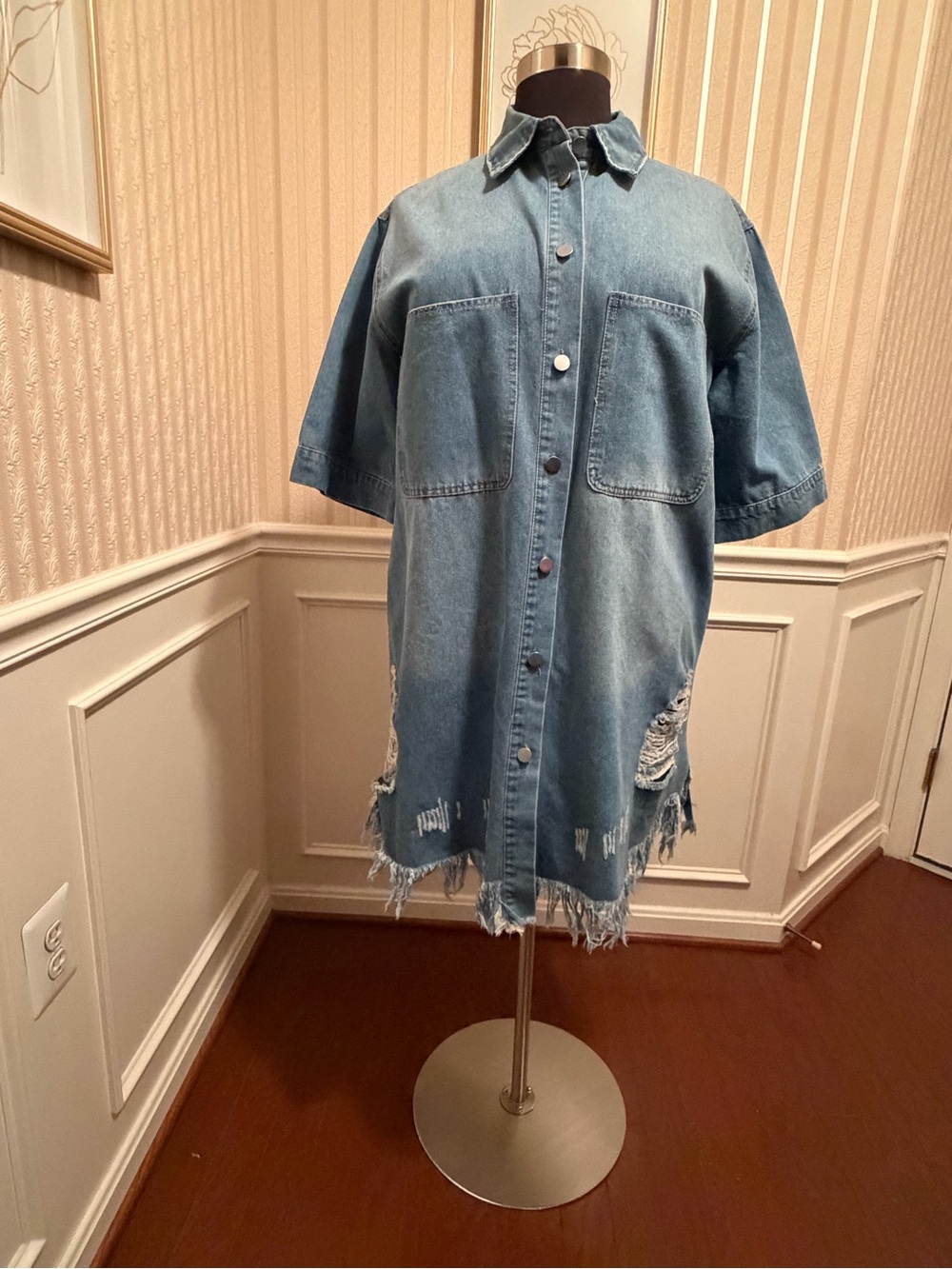 Denim Button-Front Shirt Dress in Light Blue HOT ITEM!!
